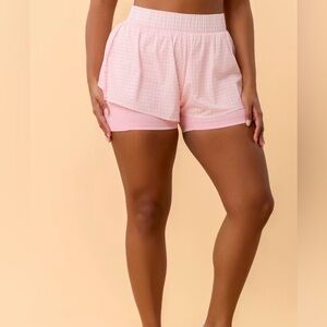nwt blogilates womens pink gingham  ruffle shorts 2x